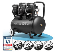 STAHLWERK ST‑510 Pro ölfreier Silent Kompressor | hohe Leistung 10 bar | 420 l/min Durchfluss | 50 l Kessel | Brushless Technologie, 69 dB, Schnellkupplung NW 7,2 mm