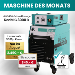 MASCHINE DES MONATS | Merkle RedMIG 3000 D | MIG/MAG-Schweißanlage 300 A | Stufengeschaltet mit 4-Rollen-Drahtvorschub | 4 m Brenner inkl. Verbindungskabel und Starterpaket| Kompakt & fahrbar | 3x400 V
