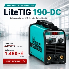 PRODUKT DES MONATS | Merkle LiteTIG 190 DC | WIG/TIG DC Inverter-Schweißanlage | 190 A | HF- & LiftTIG-Zündung | Pulsfunktion | Elektrode | 230 V