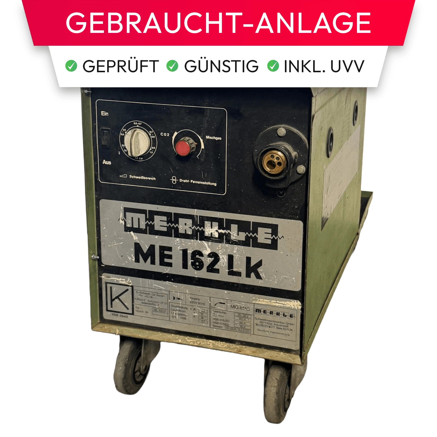 Merkle ME 162 LK | MIG/MAG-Schweißanlage | kompakte Trafo-Technik | stufenweise Stromwahl | bis 160 A | fahrbares Werkstattgerät