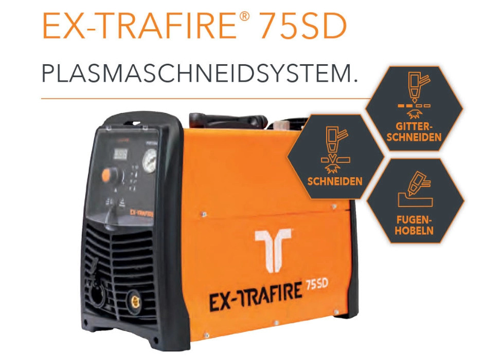 Infografik vom Schweißfachhandel Merkle München zu der Plasmaschneidanlage Thermacut Ex-Trafire 75SD