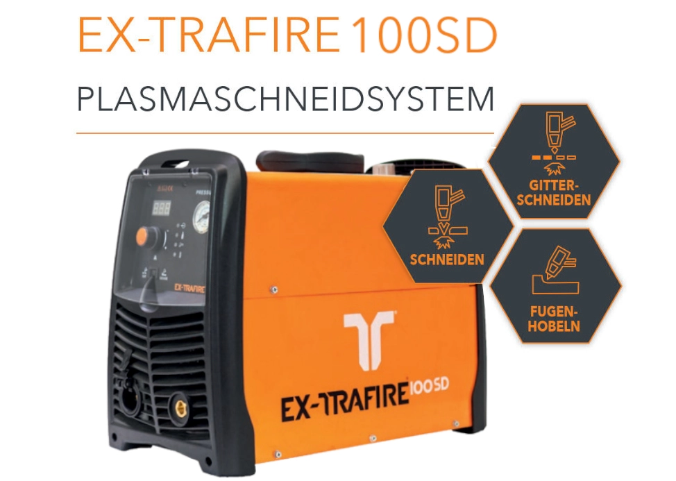 Infografik vom Schweißfachhandel Merkle München zu der Plasmaschneidanlage Thermacut Ex-Trafire 100SD