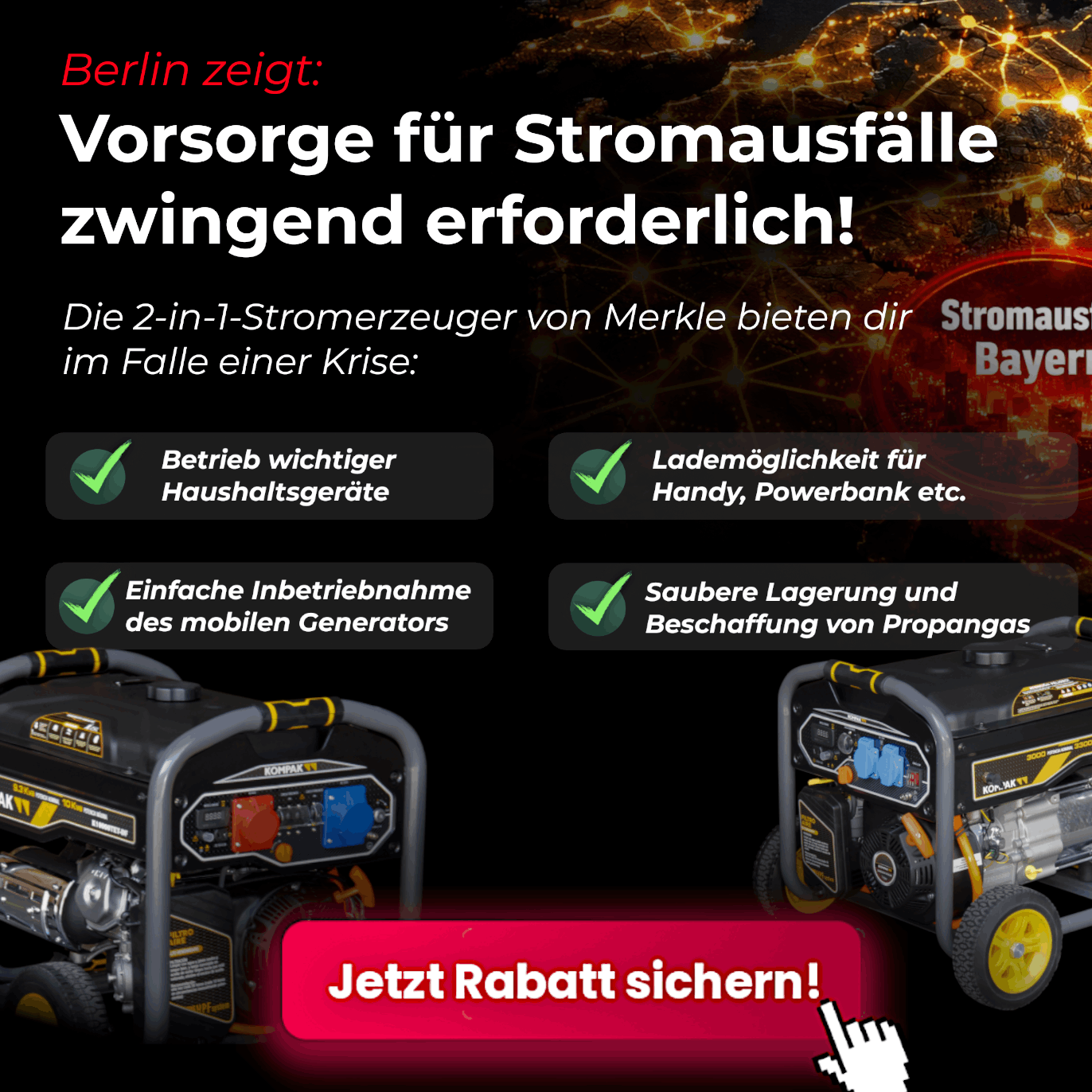 Merkle Propan und Benzin Stromgenerator als Krisenvorsorge